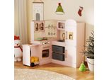 Cucina Per Bambini Costway Con Piano Di Lavoro Estraibile, Lavello, Fornello, Forno, Frigorifero, Luci, Suoni, Accessori E Cestini In Tessuto Cucina Giocattolo Per Bambini 3+Rosa