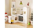 Costway Cucina Per Bambini Con Piano Di Lavoro Estraibile, Lavello, Fornello, Forno, Frigorifero, Luci, Suoni, Accessori E Cestini In Tessuto Cucina Giocattolo Per Bambini 3+Bianco
