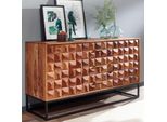 Finebuy Credenza In Legno Massiccio Sheesham 145 Cm Con 2 Ante E 3 Cassetti - Cassettiera Solida E Retrò Con Struttura In Metallo Design Nero Fatto A Mano Industriale