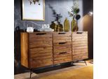 Finebuy Credenza In Legno Massiccio Sheesham 160Cm 2 Porte E 3 Cassetti - Struttura In Metallo Della Cassettiera Solida E Retrò - Credenza Di Design Naturale Realizzata A Mano Industriale