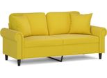 Divano A 2 Posti Con Cuscini Decorativi In Velluto Giallo 140 Cm