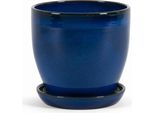 Vaso Da Fiori In Ceramica Modello "Eggpot"" 22 Cm In Blu Reale Con Piattino"
