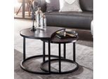 Finebuy Set Di 2 Tavolini Da Caffè In Legno Massiccio Mango Rotondo Nero - Tavolino Da Salotto Con Struttura In Metallo Nero - Tavolini Da Caffè In Design Industriale