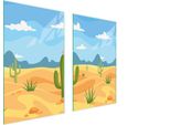 Piastre Copri Fornelli 2 Pezzi 75X52 Copri Piano Cottura In Ceramica Tagliere In Vetro Montagne Cactus