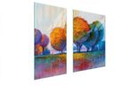 Piastre Copri Fornelli 2 Pezzi 75X52 Ceramica Copri Piano Cottura Tagliere In Vetro Alberi Colorati