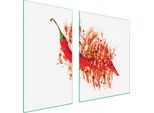 Piastre Copri Fornelli 2 Pezzi 90X52 Copri Piano Cottura In Ceramica Tagliere In Vetro Peperoncino Spezie