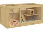 Gabbia Per Criceti In Legno Pawhut, Conigliera Per Piccoli Animali Da 100 Cm, Gabbia Per Piccoli Animali Per Gerbilli Gabbia Per Roditori Con Altalene, Scalette, Tetto Apribile, Capanna, Natura