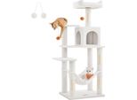 Tiragraffi Feandrea Per Gatti, Altezza 143 Cm, Torre Gioco, Con 4 Tiragraffi, 2 Piattaforme, 1 Nicchia, 1 Amaca, 2 Pompon, Tessuto Felpato, A Più Livelli
