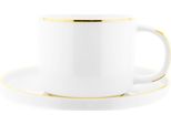 Mulex Set Di 12 Tazze E Piattini Da Caffè In Porcellana Da 200 Ml Bianco/Oro