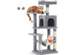 Tiragraffi Feandrea, Altezza 112 Cm, Albero Per Gatti, Casa Per Gatti A Più Piani, Con 4 Tiragraffi, 2 Piattaforme, Amaca, Grotta, Grigio Chiaro