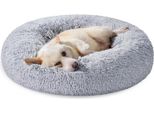 Lettino Per Cani Feandrea, Cestino Per Gatti, Cuscino A Ciambella, Lavabile, Imbottitura Centrale Rimovibile, Peluche Lungo, Diametro 80 Cm, Grigio Ombra