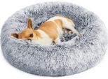 Feandrea Lettino Per Cani, Letto Per Gatti, Cuscino A Ciambella, Lavabile, Imbottitura Centrale Rimovibile, Peluche Lungo, Diametro 50 Cm, Grigio Ombra