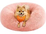 Feandrea Lettino Per Cani, Letto Per Gatti, Cuscino A Ciambella, Lavabile, Imbottitura Centrale Rimovibile, Peluche Lungo, Diametro 60 Cm, Rosa