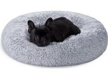 Lettino Per Cani Feandrea, Cestino Per Gatti, Cuscino A Ciambella, Lavabile, Imbottitura Centrale Rimovibile, Peluche Lungo, Diametro 70 Cm, Grigio Ombra