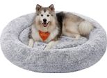 Lettino Per Cani Feandrea, Cestino Per Gatti, Cuscino A Ciambella, Lavabile, Imbottitura Centrale Rimovibile, Peluche Lungo, Diametro 140 Cm, Grigio Ombra