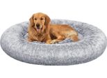 Lettino Per Cani Feandrea, Cestino Per Gatti, Cuscino A Ciambella, Lavabile, Imbottitura Centrale Rimovibile, Peluche Lungo, Diametro 120 Cm, Grigio Ombreggiato