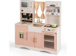 Cucina Per Bambini Costway Con Accessori Da Cucina, Cucina Giocattolo In Legno Per Bambini A Partire Dai 3 Anni (Rosa)