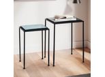 Wohnling Tavolino Set Di 2 Tavolino Blu Nero Tavolino In Vetro Metallo Quadrato Tavolino Da Salotto Moderno Di Fantasia Tavolino Quadrato Da Divano 2 Pezzi