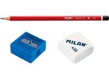 Set Milano: 3 Matite Esagonali Hb, 430 Gomma, Temperino Afila