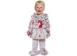 Halloween Clown Costume Baby Creepy Tunica Frills Bottoni Colorati Splatter Macchie Look Spaventoso Divertimento Festa Bambini Horror Costume Divertente Outfit Happy Party, Taglia: 92/98 Colore: Grigio