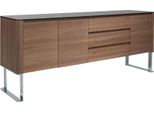 Credenza Angel Cerdá In Noce, Acciaio Cromato E Piano In Vetro Nero 3060