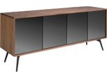 Credenza Angel Cerdá In Vetro Nero Con Effetto Specchio, Noce E Acciaio Nero 3061
