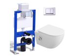 Set Completo Per Wc Doccia A Parete - Cassetta Di Scarico Da 82 Cm + Wc Doccia Sospeso Acqua Calda/Fredda + Piastra Di Spinta Rettangolare Cromata Horow