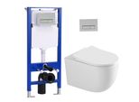 Set Di Elementi Da Incasso Per Wc + Wc Sospeso + Cassetta Da Incasso Da 114 Cm Con Piastra Di Spinta Rettangolare Cromata Horow