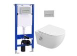Set Di Elementi Da Incasso Per Wc + Doccia Sospesa Senza Bordo Wc Acqua Calda/Fredda + Cassetta Da Incasso Da 114 Cm Con Piastra Di Spinta Rettangolare Cromata Horow