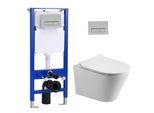 Set Di Elementi Da Incasso Per Wc + Wc Sospeso Senza Bordo + Cassetta Da Incasso Da 114 Cm Con Piastra Di Spinta Rettangolare Cromata Horow