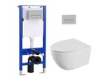 Set Di Elementi Da Incasso Per Wc + Wc Sospeso + Cassetta Di Scarico Da 114 Cm Con Piastra Di Spinta Rettangolare Cromata Horow