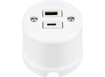 Presa Di Corrente In Porcellana Retro USB-A I USB-C 2-Fold I QR1 Bianco