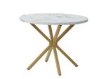 Tavolo Da Pranzo Effetto Finto Marmo, Design Rotondo, Bianco E Oro