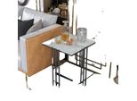 Tavolino Da Divano, Design A 2 Livelli, Piano In Marmo, Struttura In Metallo Nero, Nero