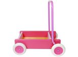 Van Bueren Houten Duwwagen Met Leren Lopen Stand Roze