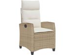 Vidaxl Poltrona Da Giardino Con Tavolino Regolabile Beige Poly Rattan
