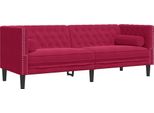 Vidaxl Divano Chesterfield Con Imbottiture A 3 Posti In Velluto Rosso Vino