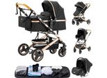 Passeggino Design Pieghevole, Quattro Ruote Ammortizzate, Nero