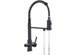 Rubinetto Da Cucina Ad Acqua Filtrata, Design A Doppia Maniglia, Funzione Spray Estraibile, Nero Opaco