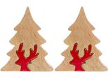 Dekobaum "Deko Puzzle Baum, Mit Rentier", Rot (Natur, Rot), B:14Cm H:17Cm T:3Cm, Holzwerkstoff, Myflair MÖBel & Accessoires, Dekofiguren, Weihnachtsdeko Aus Holz, Weihnachtsbaum, HöHe Ca. 17 Cm