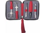 Astuccio Per Manicure In Pelle Erbe Solingen Con Cerniera E Ciondolo In Rosso (5 Pezzi)