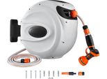Succebuy Avvolgitubo Retrattile, 24 M X 1,27 Cm, Staffa Girevole A 180° Per Il Montaggio A Parete, Tubo Per L'acqua Da Giardino Con Ugello A 9 Modelli E 3 Adattatori Rapidi, Rientro Automatico