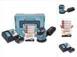 Levigatrice Rotorbitale A Batteria Makita Dbo 180 RF1J 18 V 125 Mm + 1X Batteria Ricaricabile 3,0 Ah + Caricabatterie + Set Di Levigatura Toolbrothers Spider Con Abrasivo Di Rete + Makpac