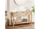 Consolle In Rattan - Tavolo Da Ingresso Con 3 Cassetti E Ante Scorrevoli - Tavolo Decorativo Dal Design Naturale