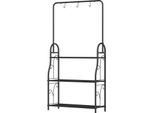 Supporto Per Piante A 3 Livelli Con Asta Di Sospensione, Ganci, Supporto Per Fiori Da Interno, Porta Piante In Metallo, Porta Fiori A Più Livelli, Scala Per Fiori Alta 137 Cm Per Soggiorno, Balcone Giardino, Nero Aosom