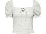 Only Caro Puff Blusa In Misto Lino A Maniche Corte Bianco M Donna Bianco M