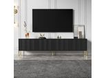 Aiorber Mobile Tv Nero Con Gambe Da Tavolo Dorate, Design A Scanalature Verticali, 190X38X48 Cm - Ampio Spazio Di Archiviazione E Cerniere Soft-Close