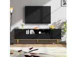Aiorber Mobile Tv Moderno In Nero Con Piedini Dorati E Accenti Dorati, Mobile Tv Con Cassetti, 165X36X55 Cm