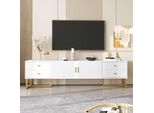 Aiorber Mobile Tv Moderno Con Maniglie E Piedini Dorati, Pannello Basso Con Cassetti - Superficie In Mdf Bianco, 175 Cm