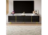 Aiorber Mobile Tv Nero Lucido A 4 Ante, Design Nero-Oro, Cerniere Soft-Close, 170X35X46 Cm
